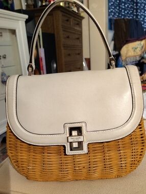 Kate spade GRACIE Cream Leather & Wicker Saddle Shoulder Bag